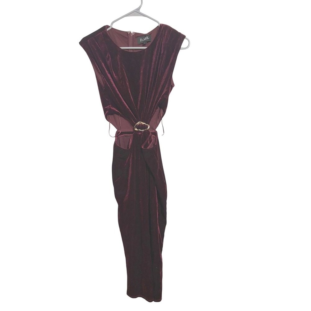 D.ARK Dress Velvet Cutout Burgundy Gold Hardware Midi M NWOT Aesthetic - Picture 2 of 12